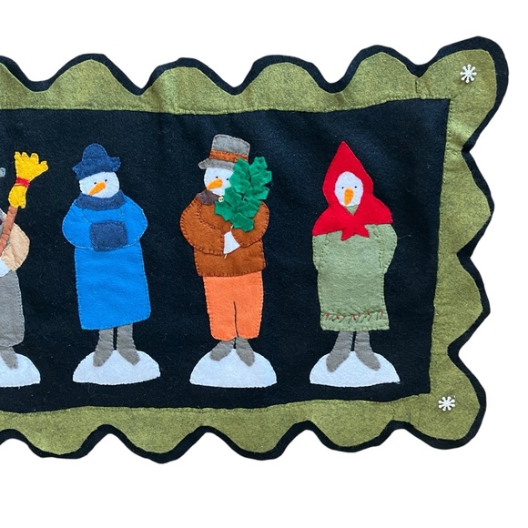 Vintage Homemade Felt Snowman Table Runner Primitive - Picture 6 of 7